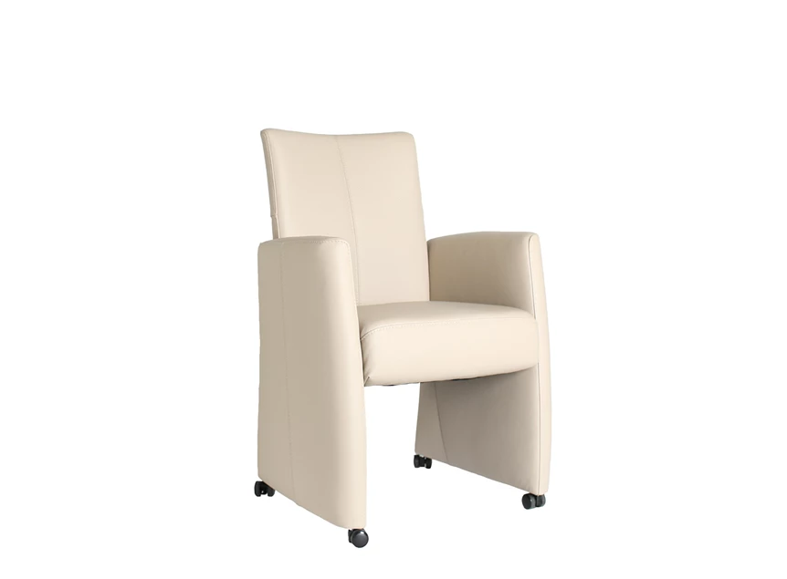 Armstoel Evi leder beige op wielen De Toekomst