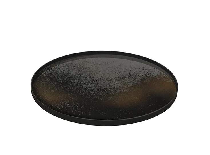 20331 Ethnicraft Heavy aged bronze mirror tray XL Ø92cm Schuin