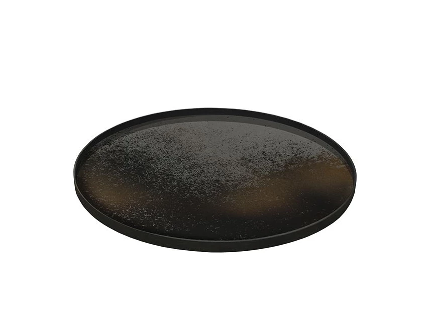 20331 Ethnicraft Heavy aged bronze mirror tray XL Ø92cm Schuin