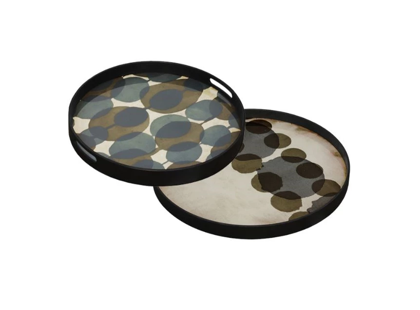 20440 Ethnicraft Slate Layered Dots Tray M Ø61cm Duo 20438