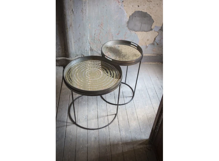 20373 Ethnicraft Gold Beads Tray L Ø61cm Duo Tafel