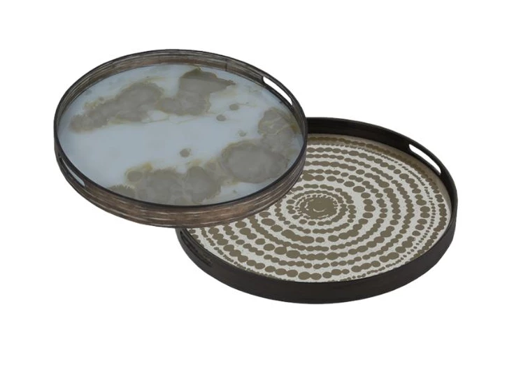 20373 Ethnicraft Gold Beads Tray L Ø61cm Duo 20361