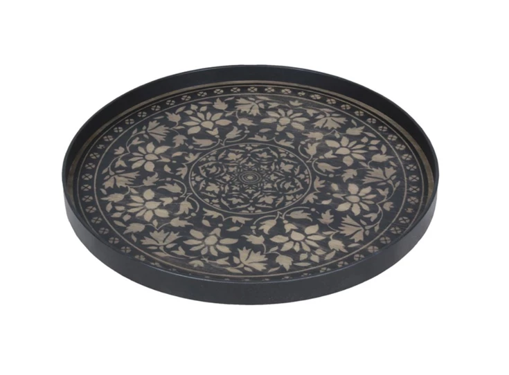 20436 Ethnicraft Black Marrakesh Wooden Tray L Ø61cm Schuin