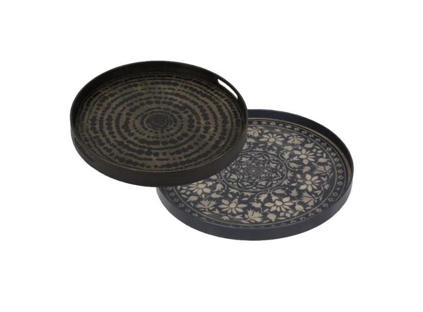 20436 Ethnicraft Black Marrakesh Wooden Tray L Ø61cm Duo