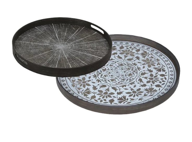 20336 Ethnicraft White Marrakesh Tray L Ø61cm Duo 20305