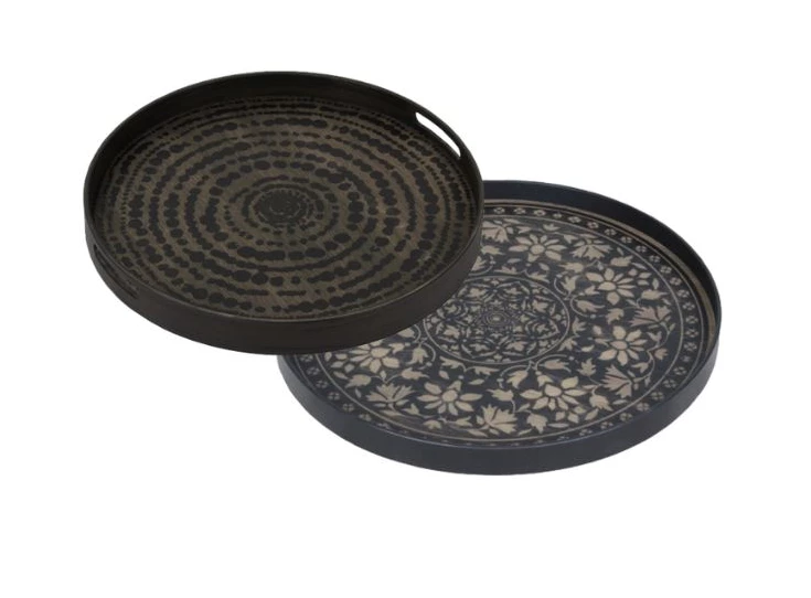 20370 Ethnicraft Black Beads Tray S Ø48cm Duo